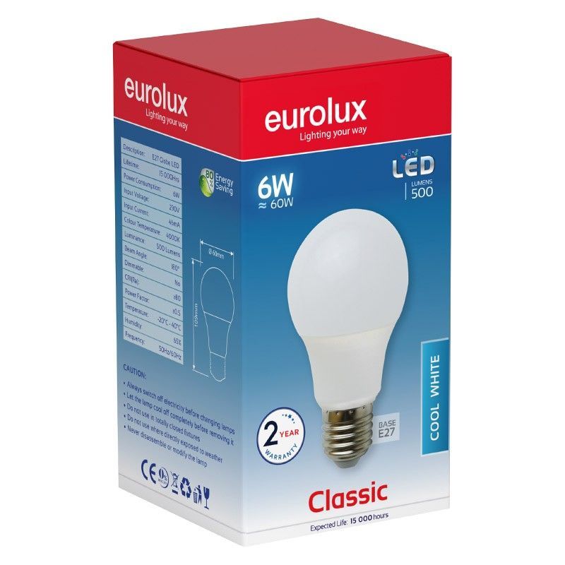 Eurolux LED globe shown in its packaging