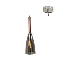 Eurolux smoked glass/dark wood pendant light, front view