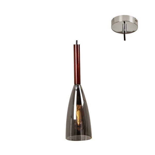 Eurolux smoked glass/dark wood pendant light, front view