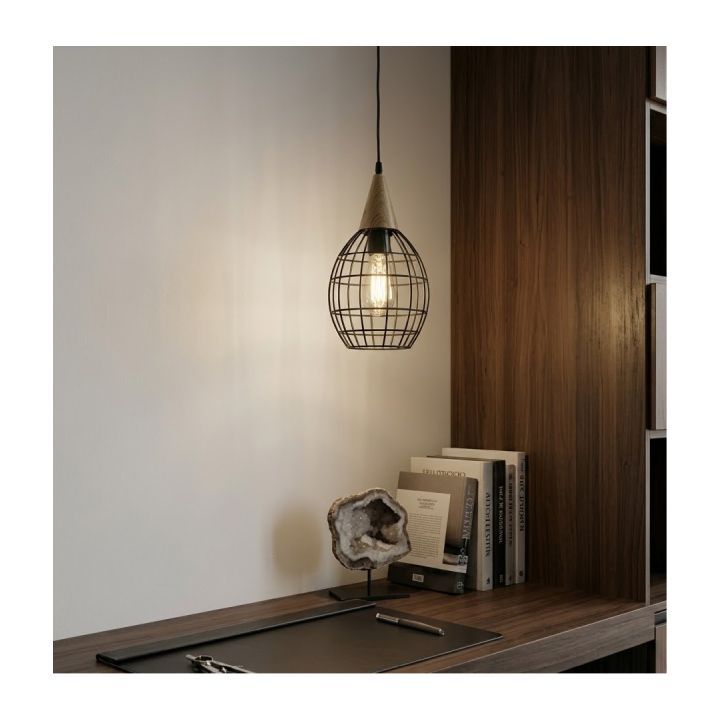 Eurolux black pendant light installed and lit
