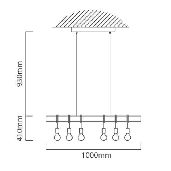 Eurolux black & wood pendant light dimensions diagram