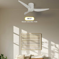 Radiant matt white ceiling fan installed and lit