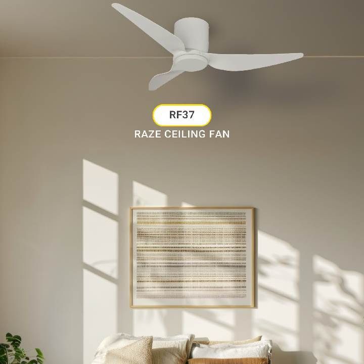Radiant matt white ceiling fan installed and lit