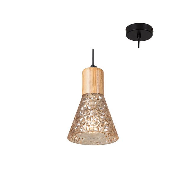 Eurolux black & brown wood pendant light, front view