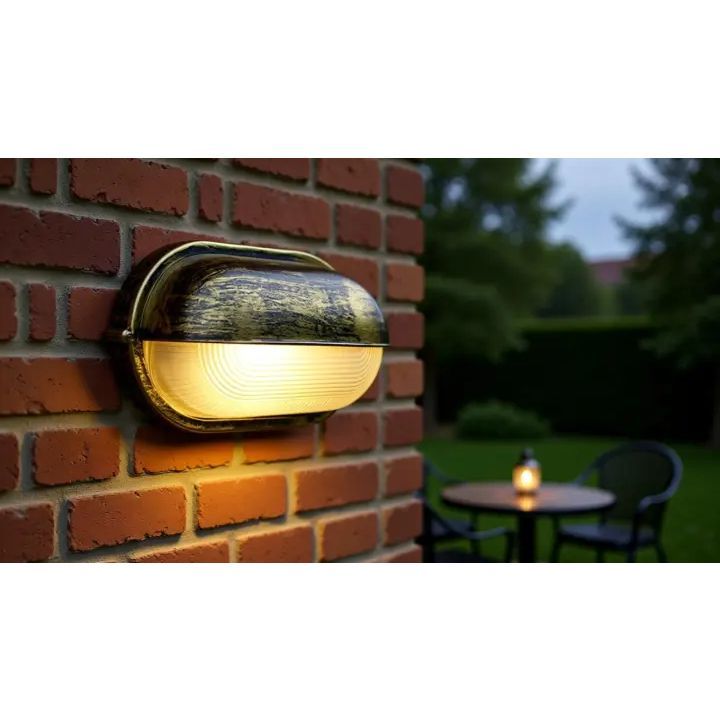 Eurolux black/gold bulkhead light shown in its packaging