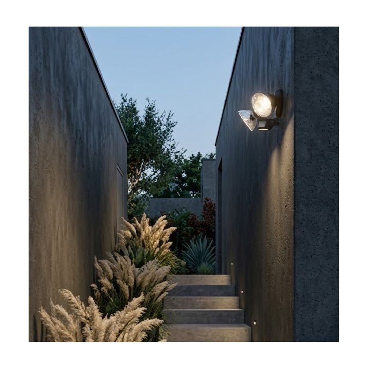 Eurolux black floodlight installed and lit