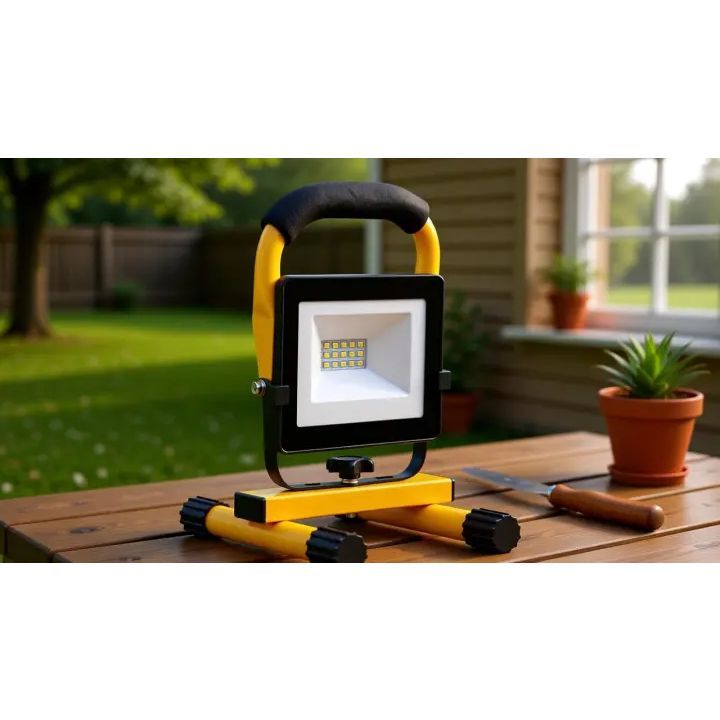 Eurolux black & yellow floodlight shown in its packaging