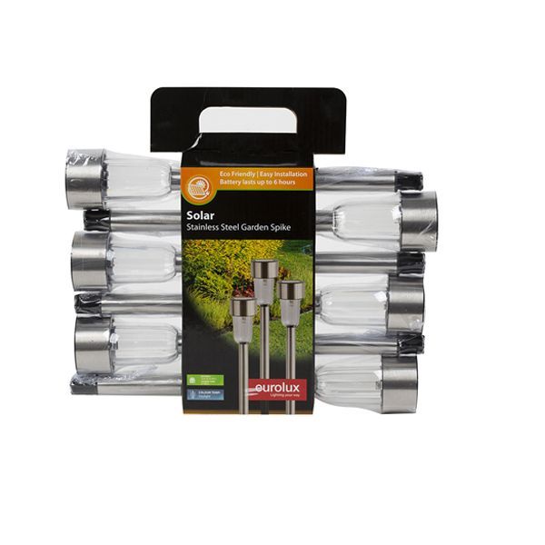 Eurolux chrome garden spike light, front view