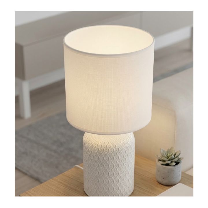 Eurolux white table lamp installed and lit