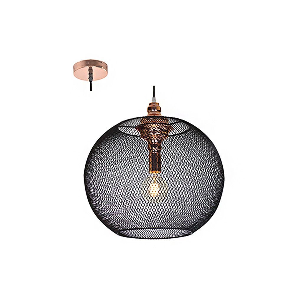 Radiant matt black & copper pendant light, front view