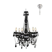 Eurolux black chandelier installed and lit