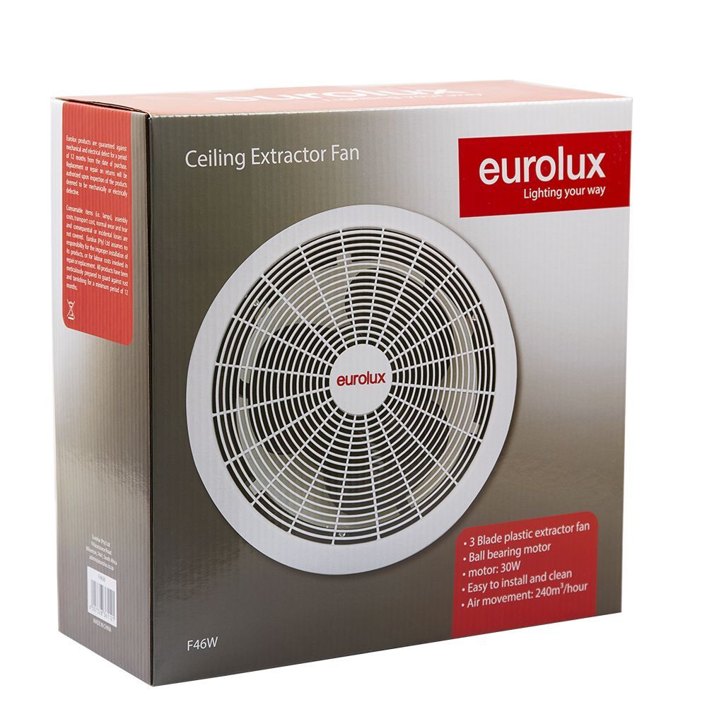 Close-up detail of the Eurolux white extractor fan