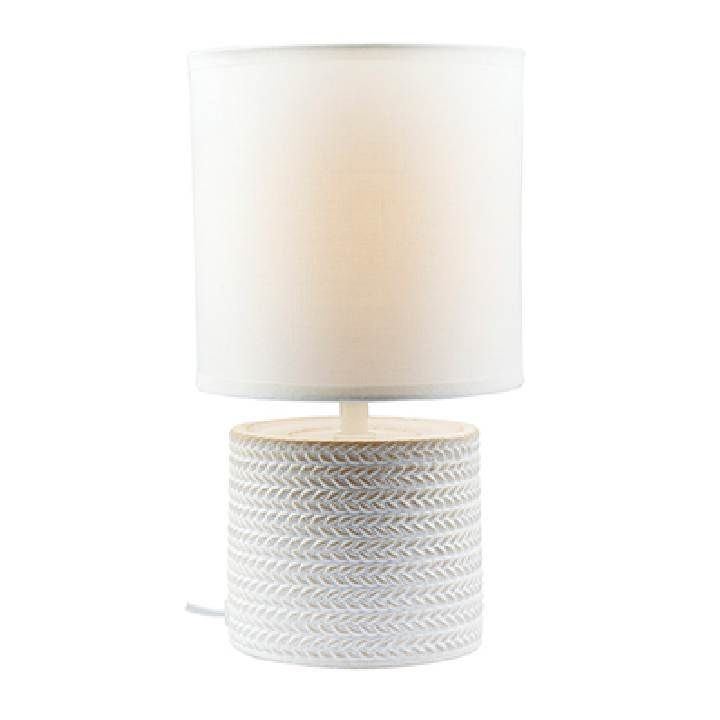 Eurolux white with white shade table lamp installed and lit