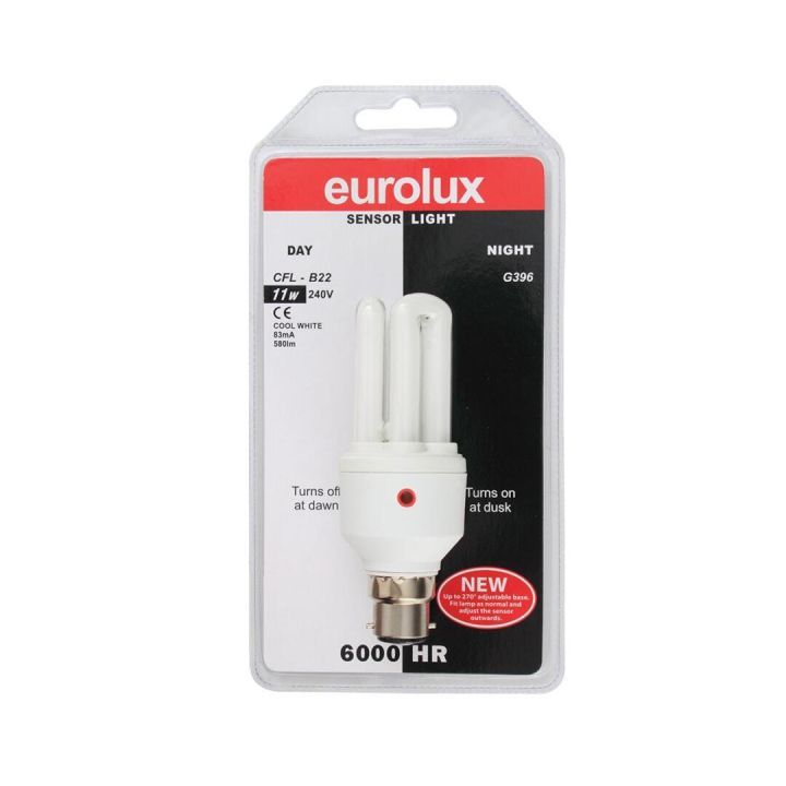Eurolux CFL globe shown in its packaging
