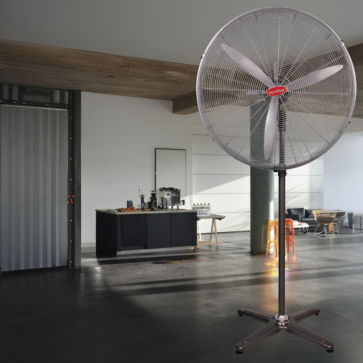 Eurolux silver grey fan shown in its packaging