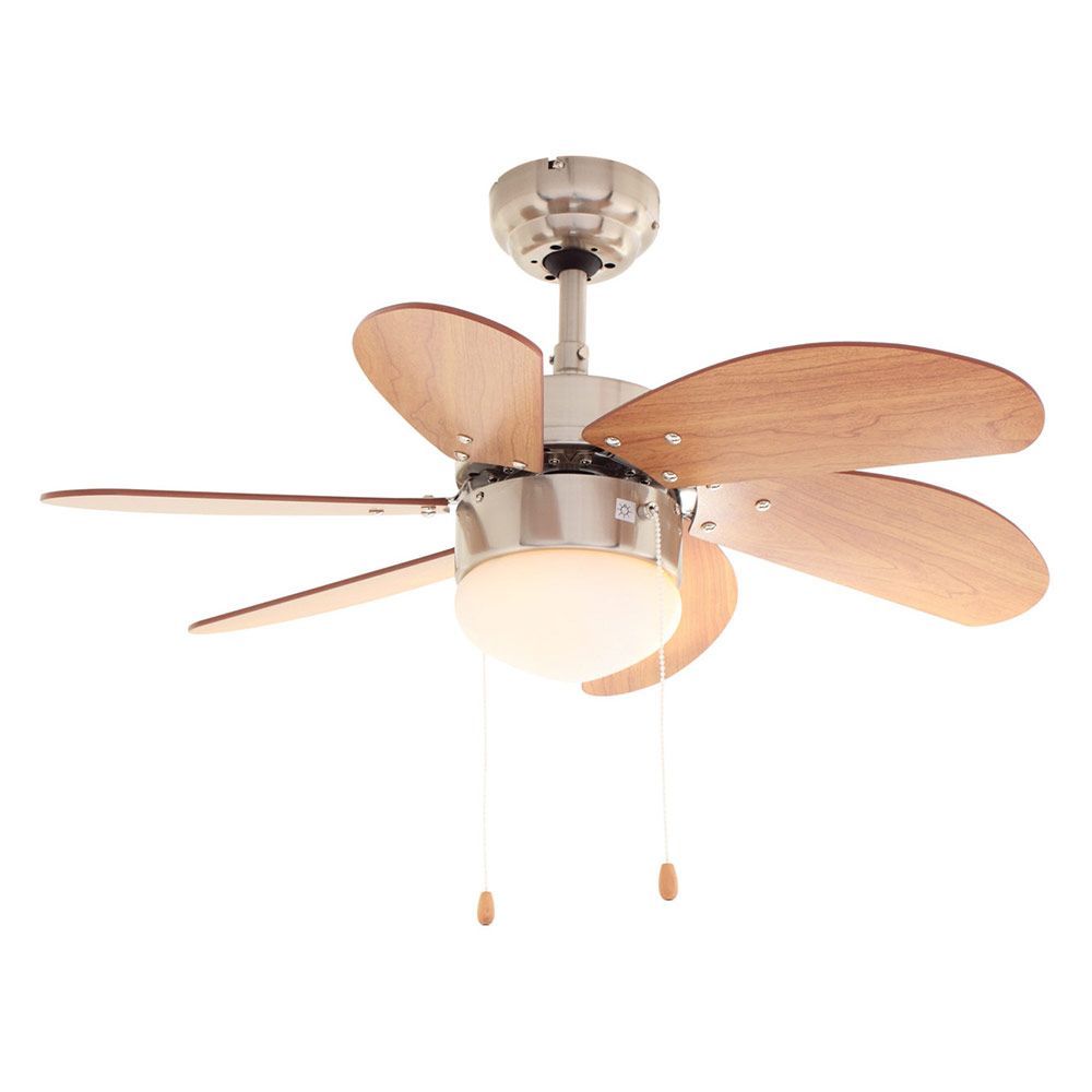 Eurolux satin chrome/cherry wood ceiling fan, front view