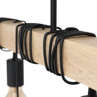 Eurolux black & wood pendant light installed and lit