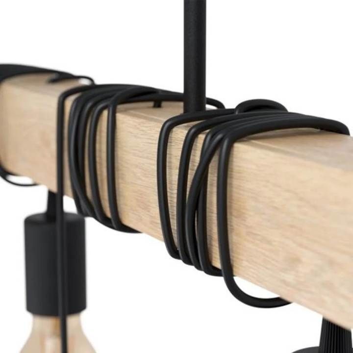 Eurolux black & wood pendant light installed and lit