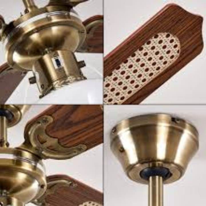 Close-up detail of the Eurolux antique brass ceiling fan