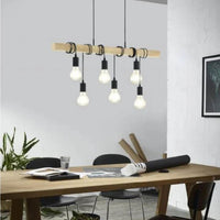 Close-up detail of the Eurolux black & wood pendant light