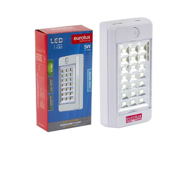 Eurolux white emergency light, front view