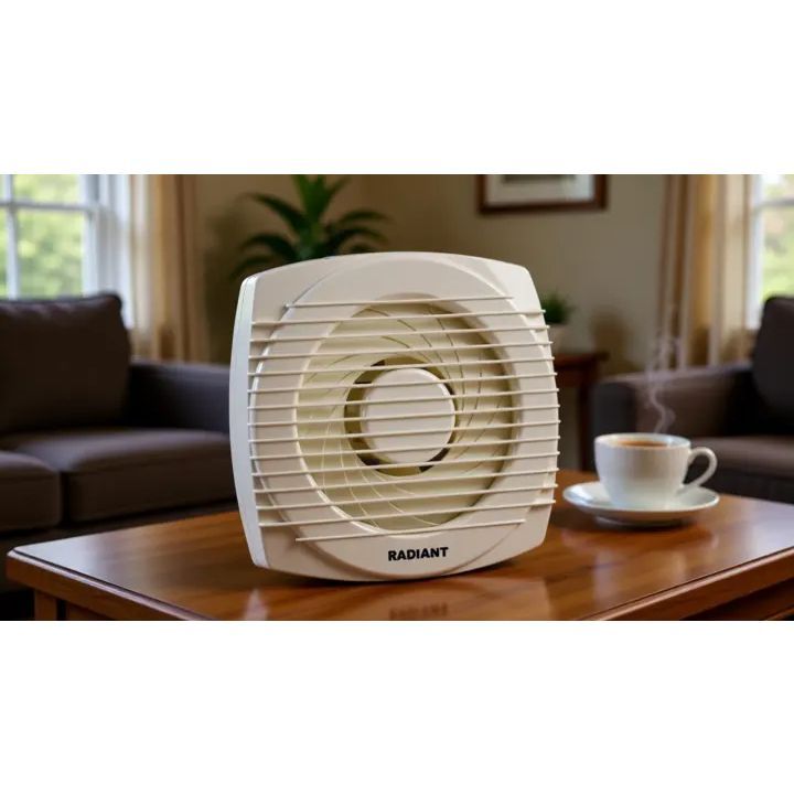 Radiant white fan shown in its packaging