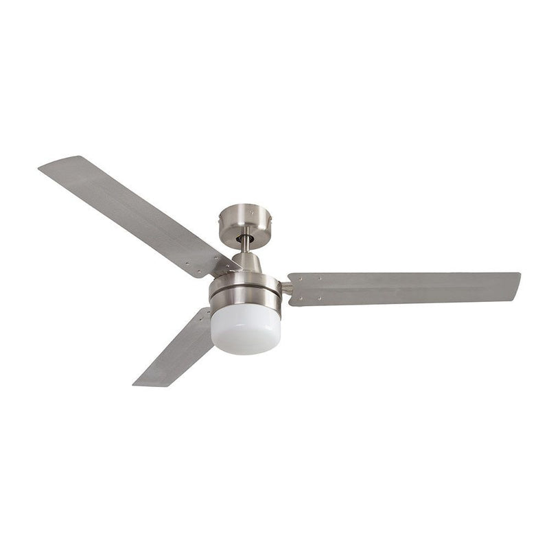 Eurolux satin chrome ceiling fan, front view