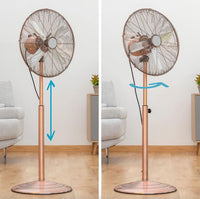 Close-up detail of the Eurolux copper pedestal fan