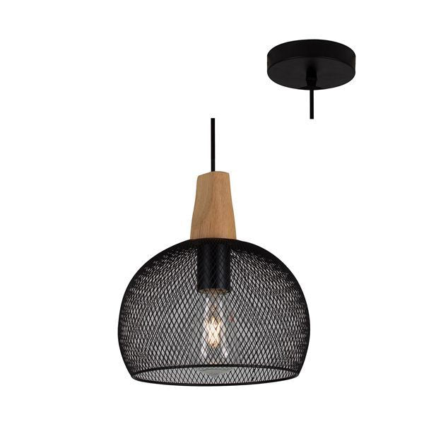 Eurolux black & brown wood pendant light, front view
