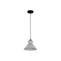 Eurolux white & brown wood pendant light installed and lit