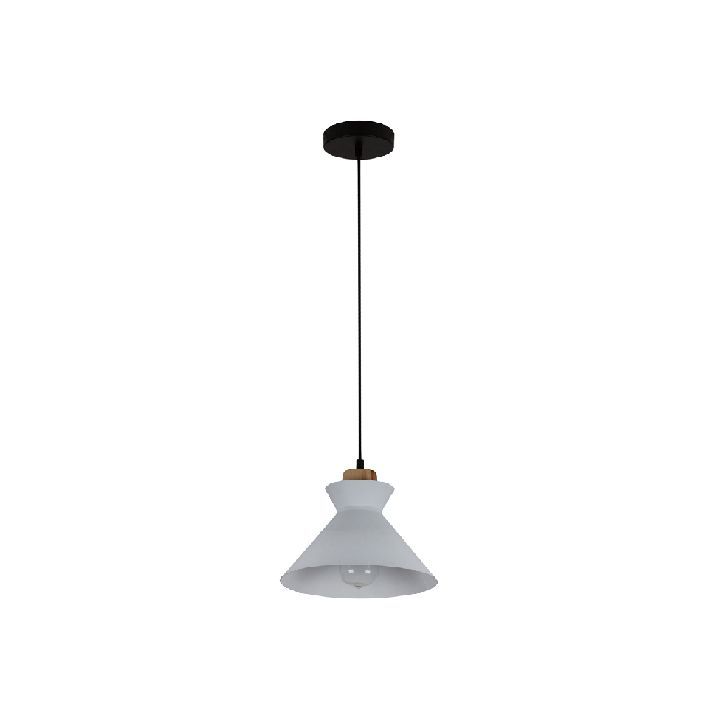 Eurolux white & brown wood pendant light installed and lit