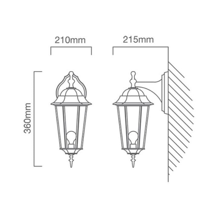 Eurolux verde green wall light dimensions diagram