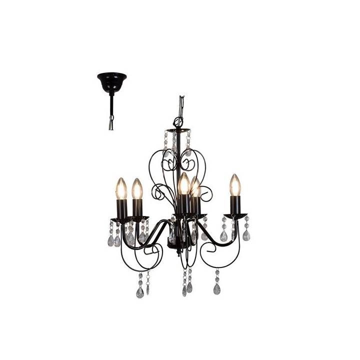 Eurolux black chandelier installed and lit