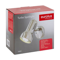 Eurolux satin chrome floodlight shown in its packaging