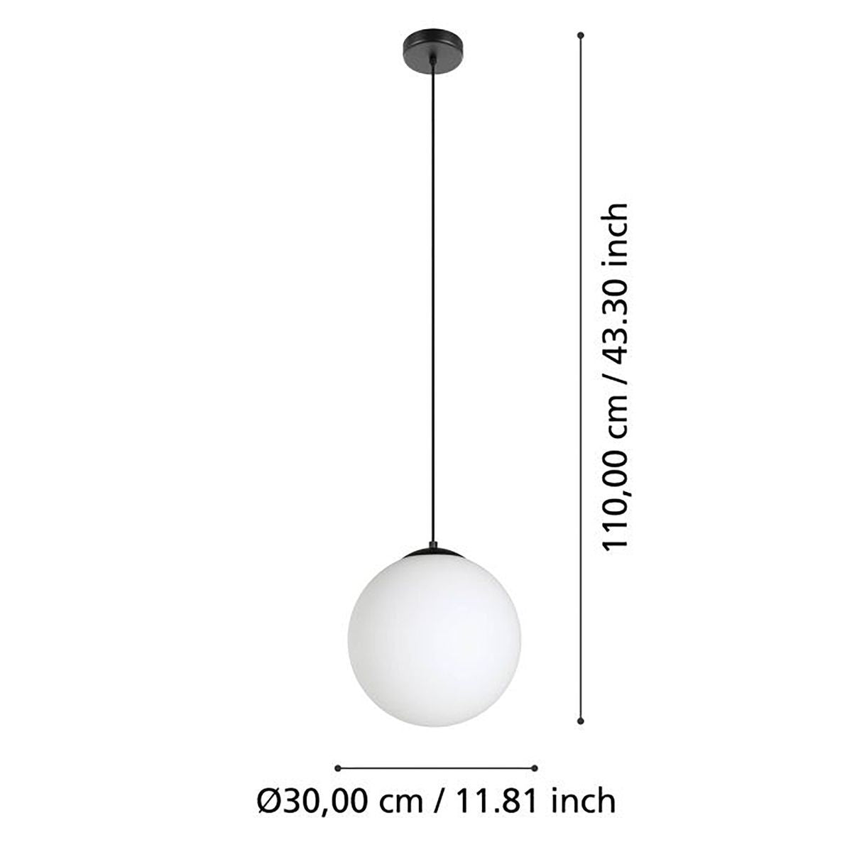 Eurolux black pendant light dimensions diagram