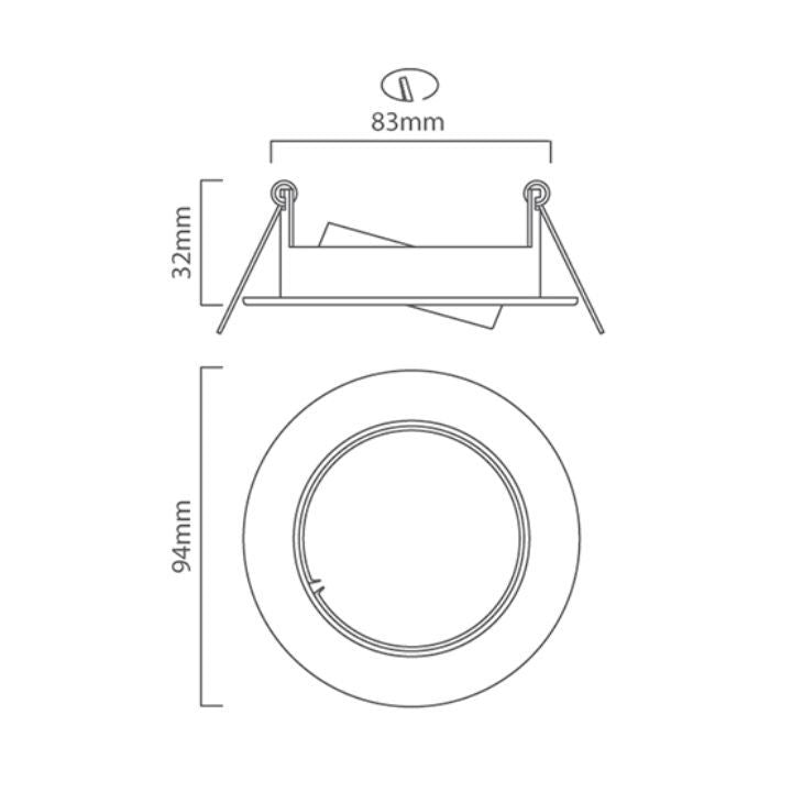 Eurolux white downlight dimensions diagram