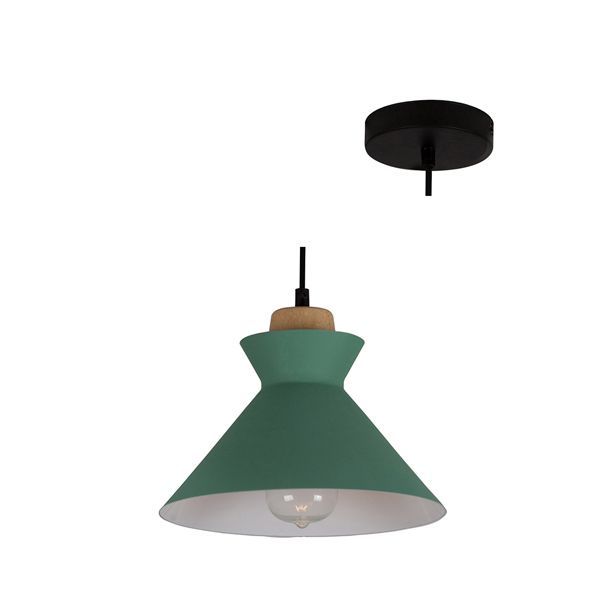 Eurolux green and brown wood pendant light, front view