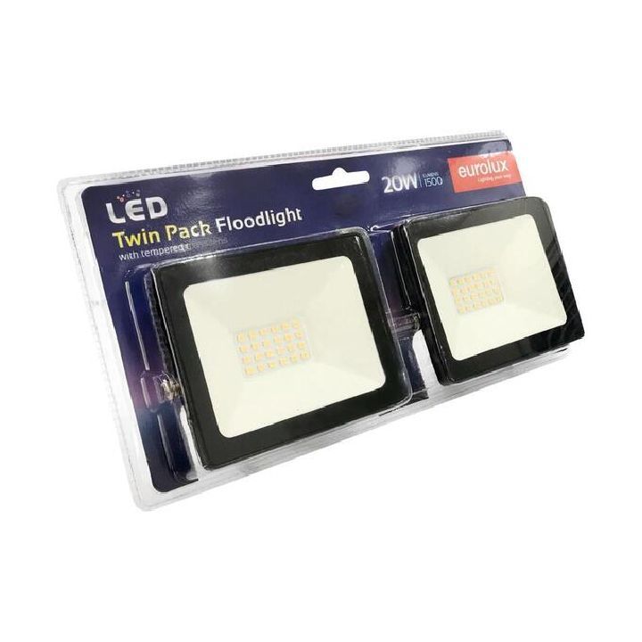 Eurolux black floodlight installed and lit