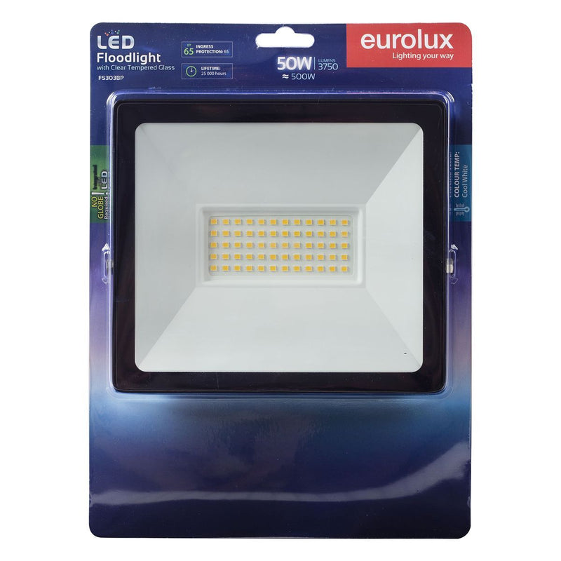 Eurolux black floodlight, front view
