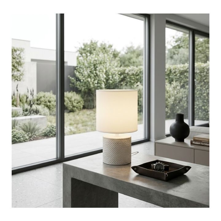 Eurolux white with white shade table lamp, front view