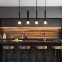 Eurolux black pendant light installed and lit