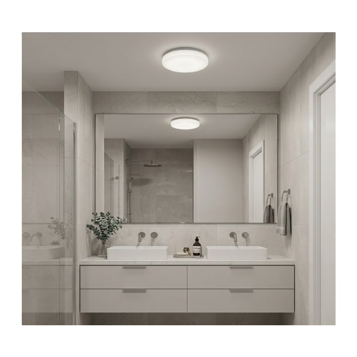 Eurolux white ceiling light installed and lit