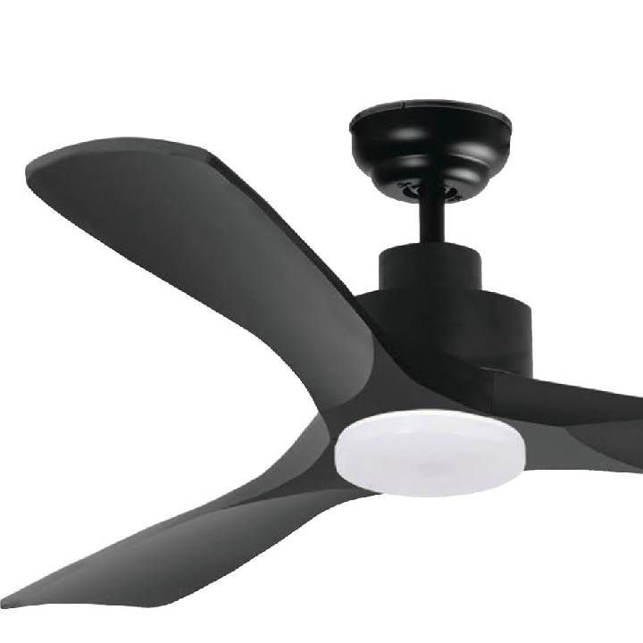Close-up detail of the Radiant matt black ceiling fan