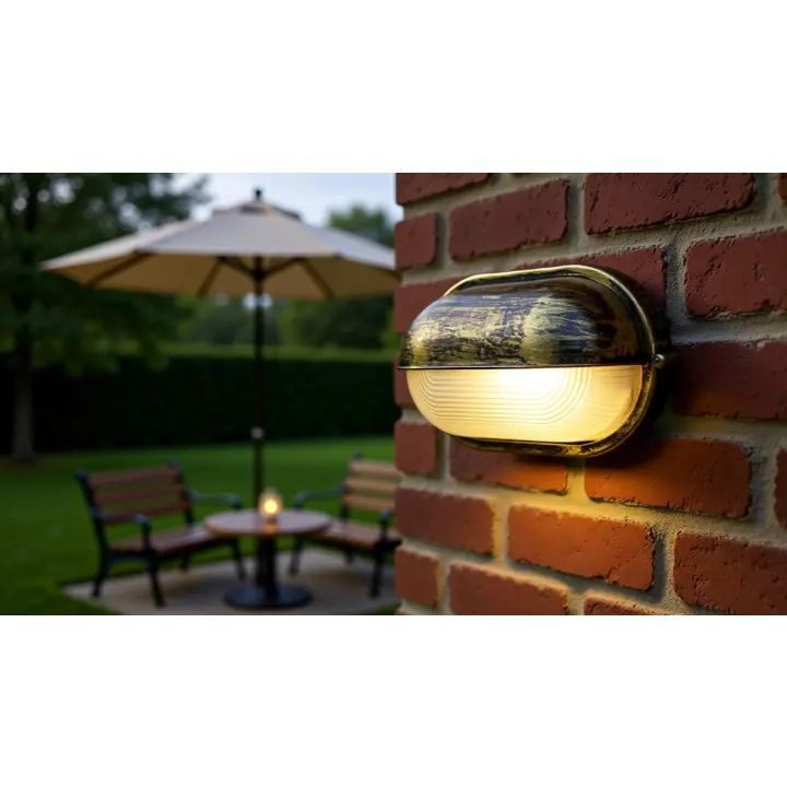 Eurolux black/gold bulkhead light installed and lit