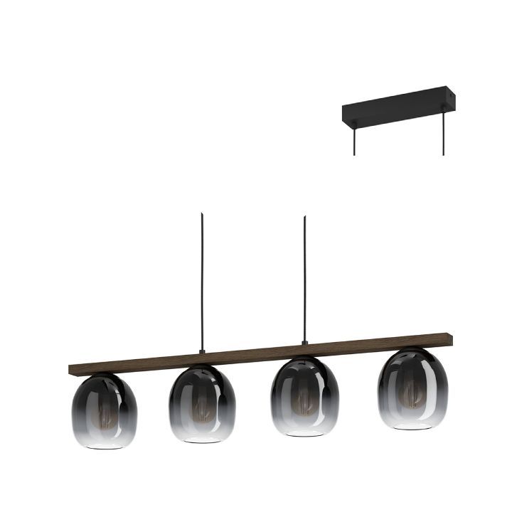 Eurolux black grey transparent pendant light installed and lit