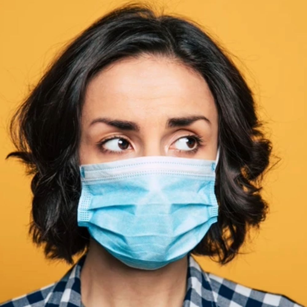 All Clear blue work safety protective gear shown in its packaging