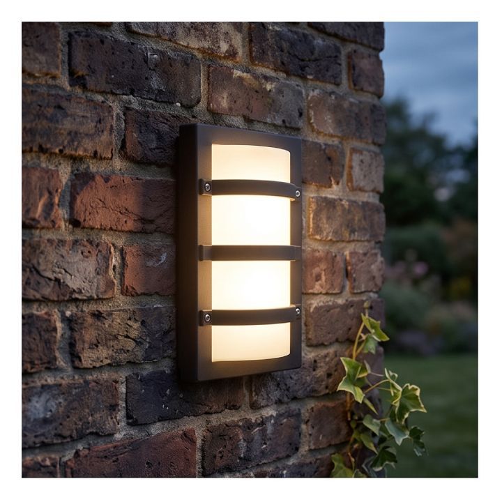 Eurolux black bulkhead light shown in its packaging