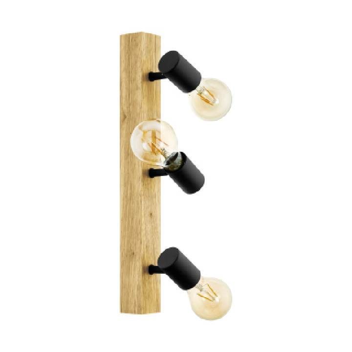 Eurolux black & wood pendant light, front view