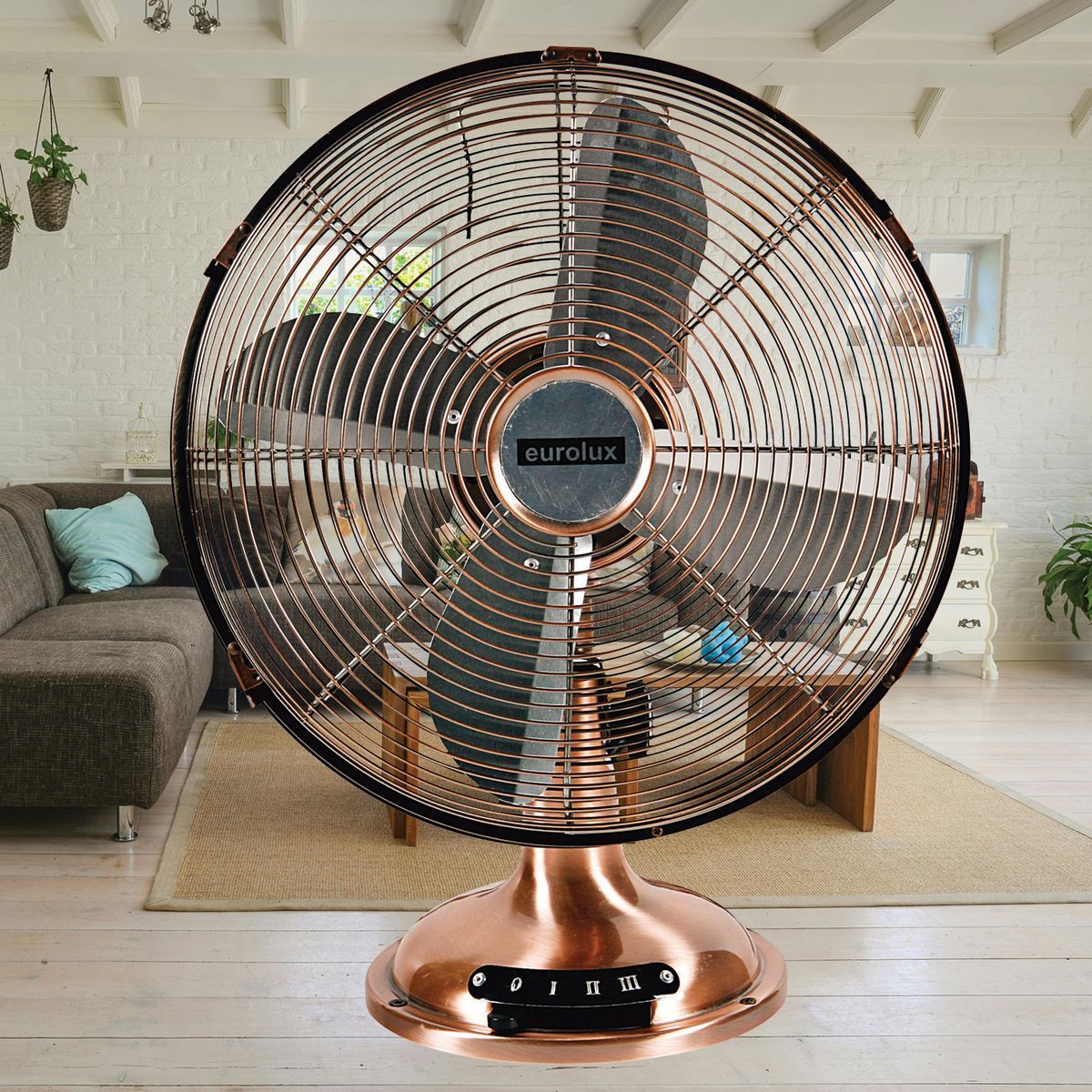Eurolux fan shown in its packaging