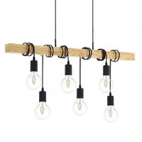 Eurolux black & wood pendant light, front view